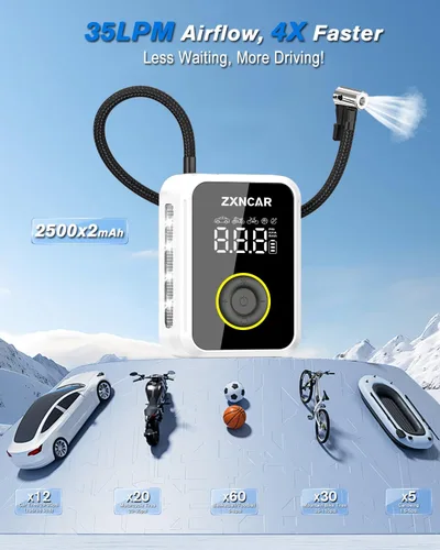 Vista 3 de Inflador inteligente de neumáticos de inflado rápido, compresor de aire portátil, batería recargable inalámbrica y bomba de aire automática de 12 V