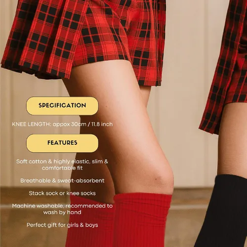 Vista 4 de BASICO Paquete de 12 calcetines hasta la rodilla para uniforme escolar para niñas