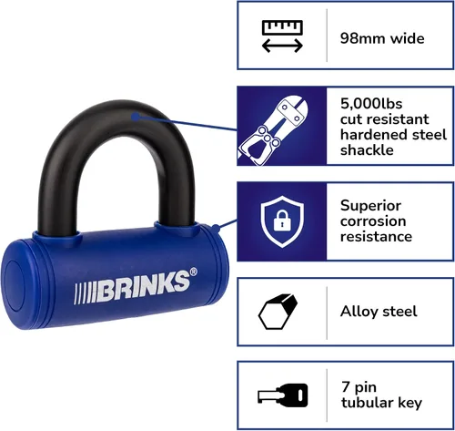 Vista 8 de BRINKS - Cerradura de barra en U de 3 7/8" - Cerradura de bicicleta resistente a la intemperie y resistente a la púa, azul