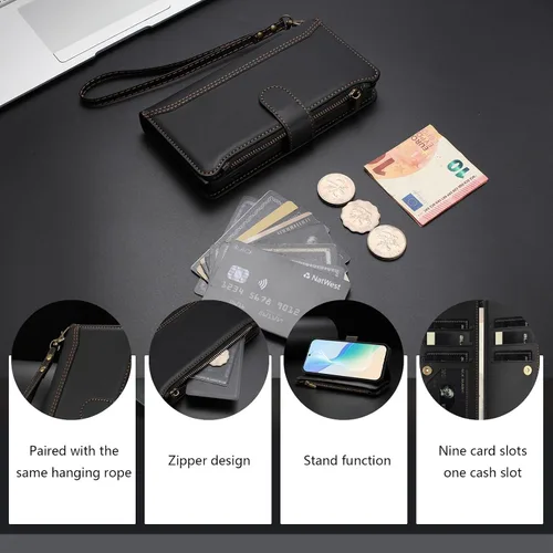 Vista 7 de bojioderf Compatible con Realme P1 Pro, compatible con Realme 12 Pro 5G / 12 Pro Plus 5G con cremallera cartera de piel sintética con función atril