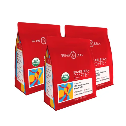 Vista 5 de Café orgánico Brain Bean – Sabor suave y tostado medio rico – Alto contenido de antioxidantes y certificado orgánico USDA para el apoyo cognitivo