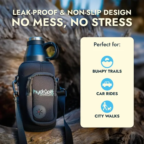 Vista 3 de Hydropet Botella de agua portátil para perros (32 onzas), botellas aisladas de viaje para perros y gatos, acero inoxidable, cuenco de comida