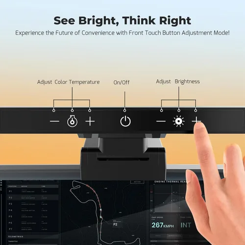 Vista 2 de Barra de luz para monitor, lámpara de monitor de computadora, atenuación continua de memoria, barra de luz de pantalla de control táctil, 5