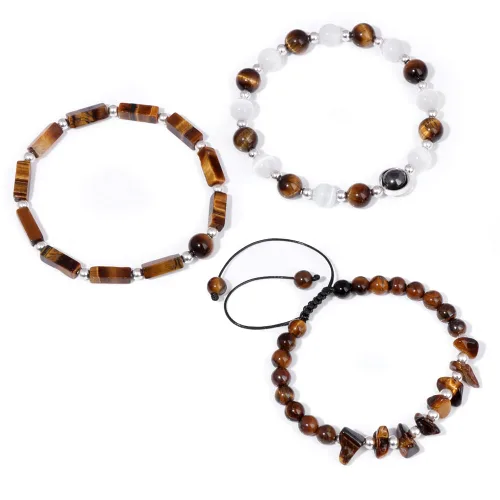 Vista 4 de Juego de pulseras con cuentas de ojo de tigre, hematita de piedra lunar, pulseras adelgazantes para mujeres y hombres, joyería de amatista, 7.5 in