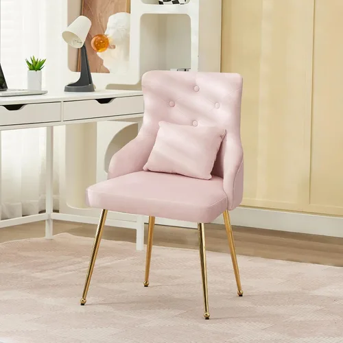 Vista 11 de Sillas de comedor de terciopelo, sillas de acento tapizadas de terciopelo, silla de cocina con patas de metal y almohada lumbar para comedor, sala