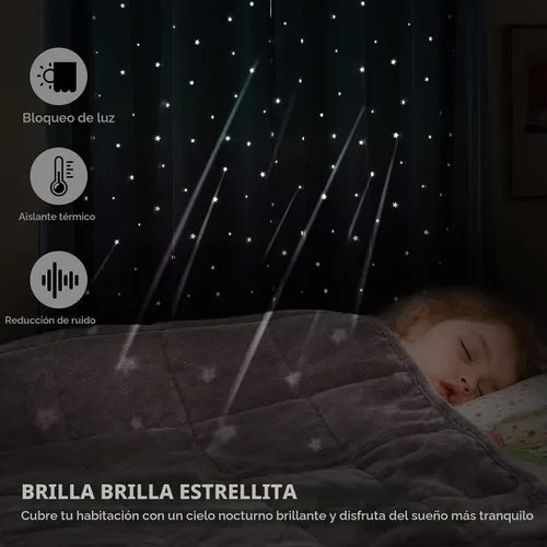 Vista 2 de Stiio 2 paneles de cortinas opacas con recorte de estrellas, 52 pulgadas de Azul y morado