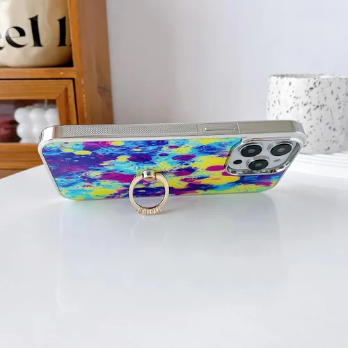 Vista 2 de Funda para iPhone 14 Pro Max híbrida de poliuretano termoplástico plateado con parte trasera dura, patrón floral, funda protectora para teléfono