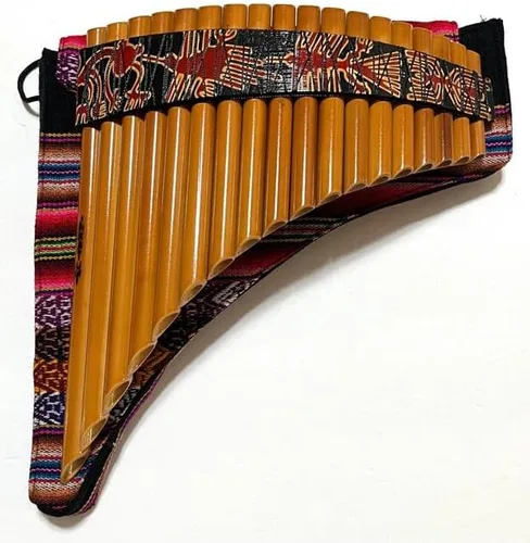 Vista 2 de Sartén de bambú Flute18 Tubos Nazca Lines Designs Tuned Mi Minor Case Incluido