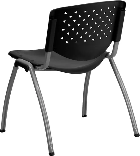 Vista 8 de Flash Furniture - Silla apilable de plástico negro de la serie HERCULES con capacidad de 880 lb. y marco recubierto en polvo de color gris titanio