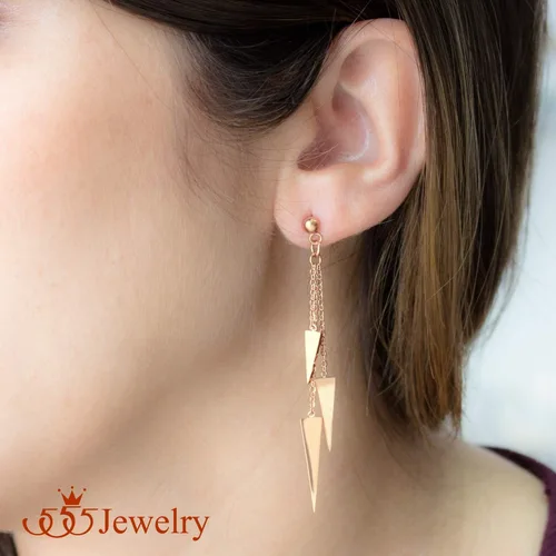 Vista 2 de 555Jewelry Aretes colgantes de acero inoxidable con triple triángulo para mujer, joyería de moda Oro Rosa