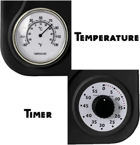 Vista 6 de Lily's Home - 9.5 pulgadas x 12.5 pulgadas - Reloj de pared retro para cocina, reloj de pared vintage con termómetro y temporizador de 60 minutos