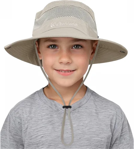 Vista 6 de Sombrero de sol de ala ancha UPF50 con cordón ajustable de protección para pescador unisex para exteriores, playa, senderismo Beige