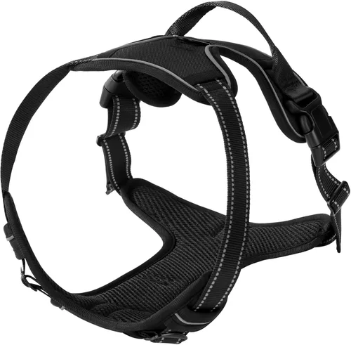 Vista 3 de Arnés negro sin tirones para perro con 2 clips para correa, chaleco acolchado suave para perros pequeños, chaleco reflectante ajustable fácil