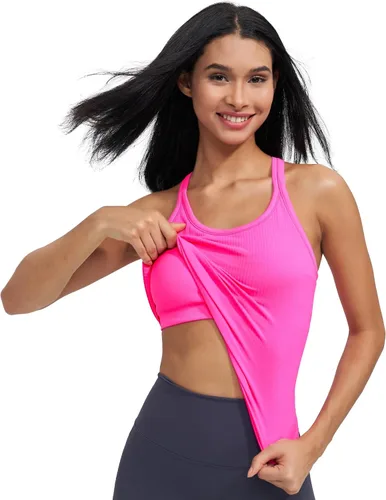 Vista 101 de sphinx cat - Camiseta corta de entrenamiento para mujer, camiseta sin mangas, acanalada, con espalda cruzada y brasier integrado