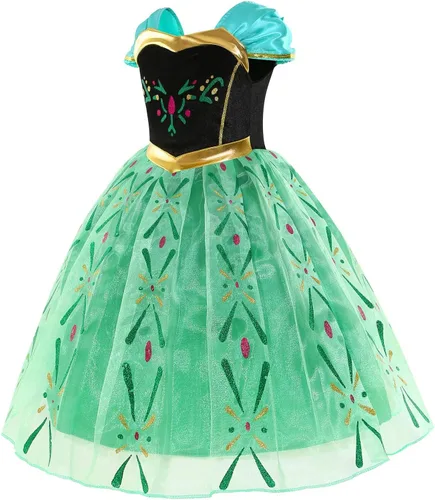 Vista 2 de Disfraz de princesa para niñas, disfraz verde con accesorios para cosplay, Navidad, fiesta de cumpleaños