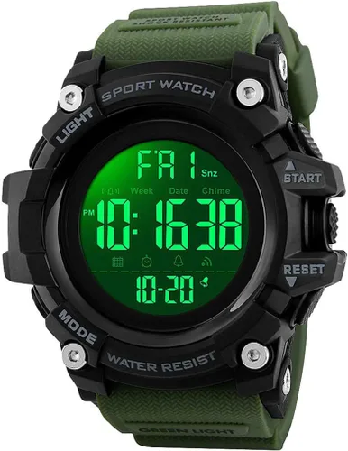 Vista 13 de Reloj deportivo digital con correa de resina negra, impermeable, cronómetro, para hombres y mujeres