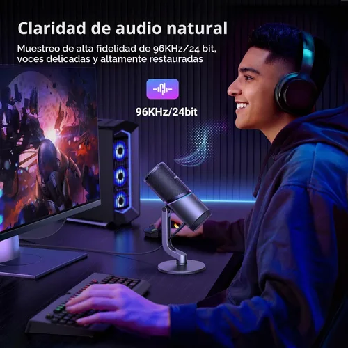 Vista 2 de UGREEN Micrófono para PC, micrófono para juegos USB con luces RGB, 24bit/96kHz