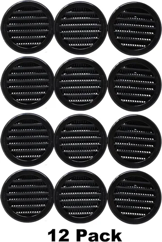 Vista 2 de Rejilla de ventilación de aire tipo soffit redonda de plástico de 3 pulgadas con malla para reptiles (12, negro)