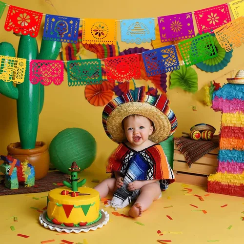 Vista 7 de Qpout Cartel de fiesta mexicana – Día de los Muertos y Cinco de Mayo Papel Picado Decoraciones de Fiesta (7.8 x 5.9 pulgadas)