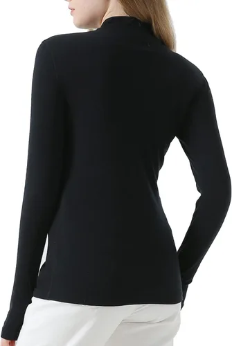 Vista 4 de Merino Protect Suéter 100% lana merino con cremallera de 14 para mujer, manga larga, capa base, 8.82 oz, ajuste entallado