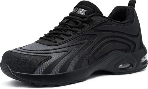 Vista 2 de LARNMERN Zapatos de punta de acero para mujer, con amortiguación de aire, zapatos de seguridad con puntera de seguridad, zapatos de trabajo cómodos