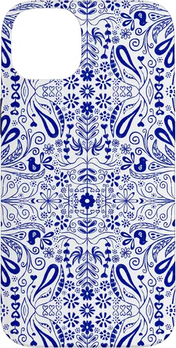 Vista 15 de Folk Art Pattern Blue Chinoiserie Birds Flowers Scandinavian Case for iPhone 17
