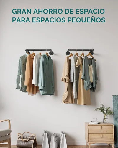 Vista 7 de OROPY Perchero industrial de tubería de 21.2 pulgadas, juego de 2, barra de ropa de hierro negro resistente para montaje en la pared, barra