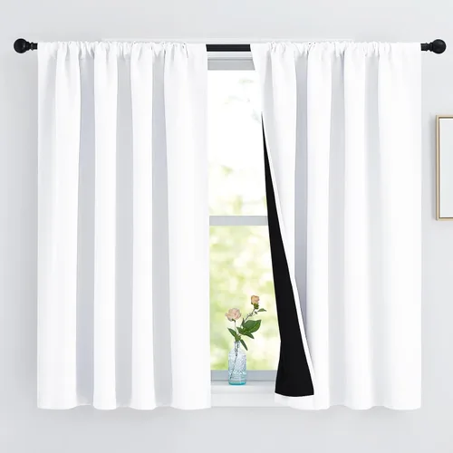 Vista 27 de NICETOWN Biscotti Beige 100% Cortinas opacas de 45" de largo para cocina, bolsillo con varilla para sótano completamente opaco, cortinas térmicas