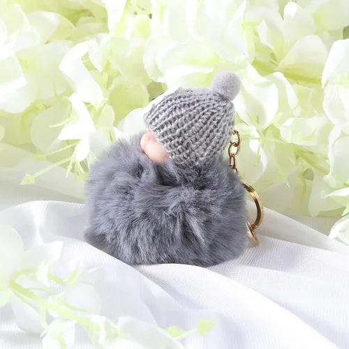 Vista 6 de Garneck Doll Pom Pom Llavero lindo mullido bebé muñeca llavero pompón mujeres coche llavero cartera bolsa teléfono colgante bolsa encanto gris