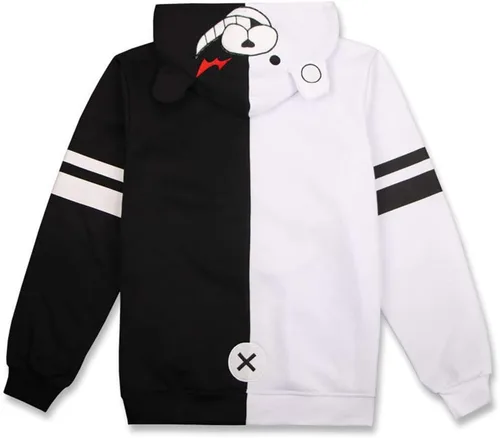 Vista 2 de Sudadera unisex con capucha y cremallera, diseño de oso blanco y negro.