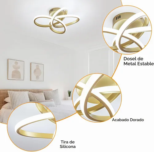 Vista 8 de Lámpara de techo moderna, lámpara de techo regulable LED de 36 W con control remoto, cambio de temperatura de color, pequeña lámpara de araña dorada