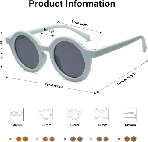 Vista 3 de SOJOS - Lentes de sol redondos polarizados para niños y niñas, protección ultravioleta 400 (UV400), lentes de sol para las vacaciones en la playa