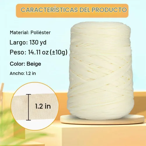 Vista 2 de 2 piezas de 800g (28.22 oz) de hilo de tela elástica de camiseta para ganchillo, tejer bricolaje, 260 yardas, hilo grueso para tejer a mano, bolsa