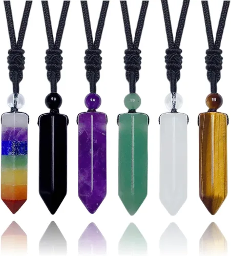 Vista 5 de EDEN'S CALL Collar con colgante de punto de cristal hexagonal curativo para hombres y mujeres, 6 facetas de piedra de cuarzo con cordón negro