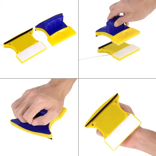 Vista 2 de Herramienta magnética para limpiar ventanas de doble cara, limpiador de vidrio con 2 algodón de limpieza extra, kit de limpiacristales para el hogar