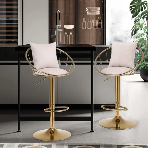 Vista 16 de Taburetes de bar giratorios de terciopelo con respaldo bajo y reposapiés, taburetes de bar ajustables con almohada, taburete de bar dorado de lujo