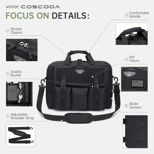 Vista 5 de Stypos Bolsa de mensajero táctico, maletín táctico de 15.6/17.3 pulgadas para hombre, bolso militar para portátil, bolsa de hombro mensajero