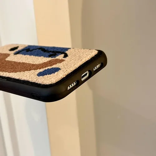 Vista 6 de Funda de teléfono geométrica de felpa cálida retro compatible con iPhone 14 Pro, elegante funda abstracta con bordado de toalla, funda protectora