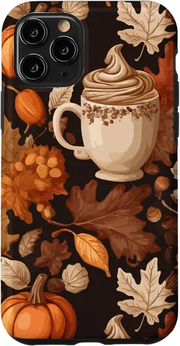 Vista 29 de Warm Autumn Stylish Coffee Cup Design - Fall Leaves Pattern Case for iPhone 17