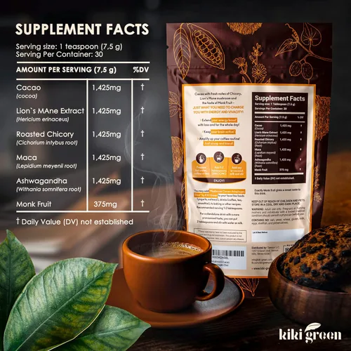 Vista 9 de KIKI Green Paquete de 8 hongos y polvo Shroomo – Complejo adaptogénico de hongos y alternativa de café de hongos para concentración, energía