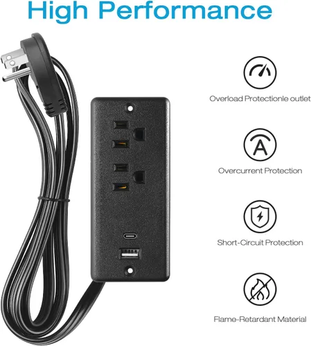 Vista 3 de HHSOET Regleta de alimentación empotrable de 20W con enchufe plano, enchufe de escritorio con USB, toma de corriente empotrada para conferencias