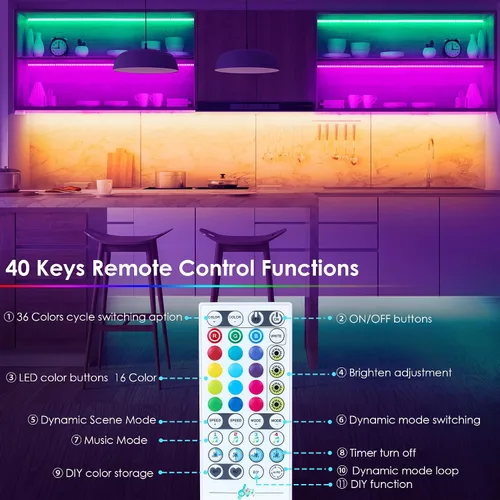 Vista 4 de maylit Kit de 10 luces RGB inteligentes para debajo del gabinete, compatible con Alexa y Google Assistant, aplicación y control remoto