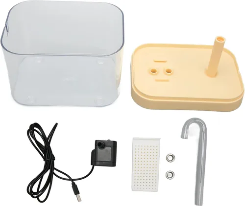 Vista 7 de Fuente de agua para gatos, dispensador de agua transparente silencioso para mascotas con tubo de codo para interiores (tapa amarilla)
