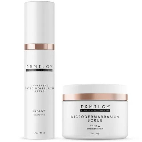 Vista 3 de DRMTLGY Crema hidratante teñida universal con SPF 46 y microdermoabrasión facial conjunto – SPF teñido universal y exfoliante facial, paquete de 2