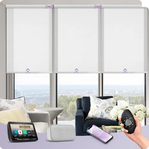 Vista 21 de Graywind Persianas enrollables inteligentes acopladas compatibles con Alexa Google, tamaño personalizado extra grande, persianas motorizadas