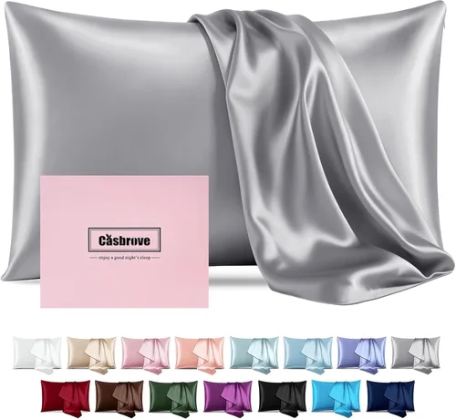 Vista 26 de Fundas de almohada de seda con cremallera, funda de almohada de morera, azul bebé, estándar, 1 unidad 20x26 Silk Pillowcase for Hair and