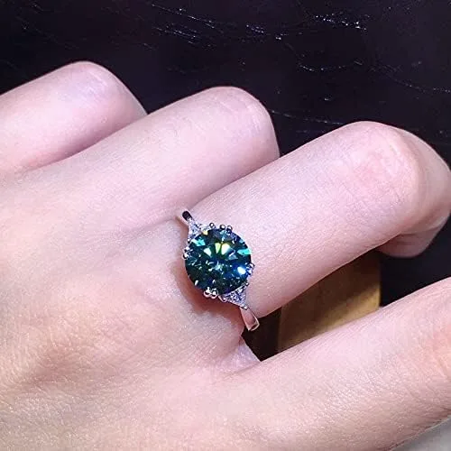 Vista 5 de Anillo brillante de diamantes completos de 3 quilates de corte redondo con circonita cúbica, anillo de compromiso para mujer, anillo de plata