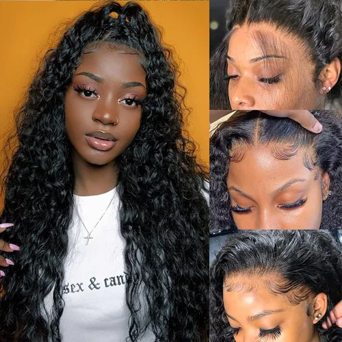 Vista 6 de Pelucas de cabello humano con encaje frontal de onda profunda 13x4 de 180 densidad, peluca frontal de encaje completo HD, pelucas de cabello humano