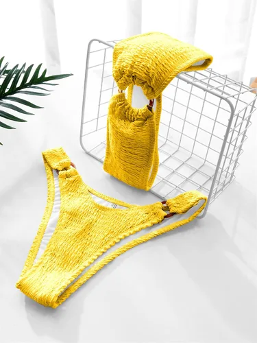 Vista 82 de WDIRARA Conjunto de bikini de 2 piezas sin tirantes para mujer