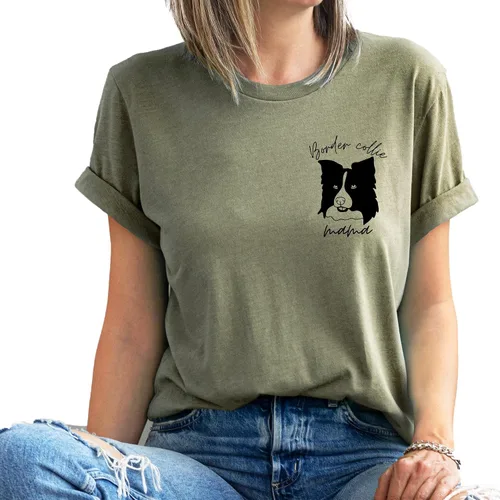 Vista 7 de Border Collie Mama T-Shirt Women Border Collie Dog Mom Owner Gift T-Shirt New Puppy Adoption Graphic Tees Top White